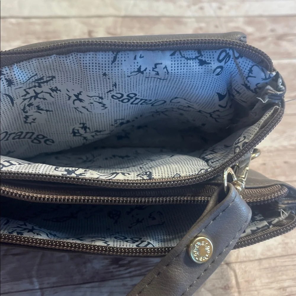 Orange Dark Gray Leather Clutch Wallet Bag